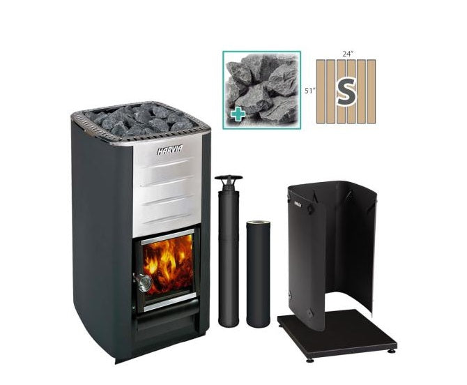 Harvia M3 BK SM FLK Wood-Burning Sauna Stove Package, 16.5kW - M3-PKG-BK-SM-FLK