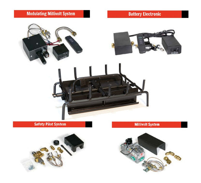 Grand Canyon Gas Logs Assembled See-Through Triple Burner System, 18" to 42"