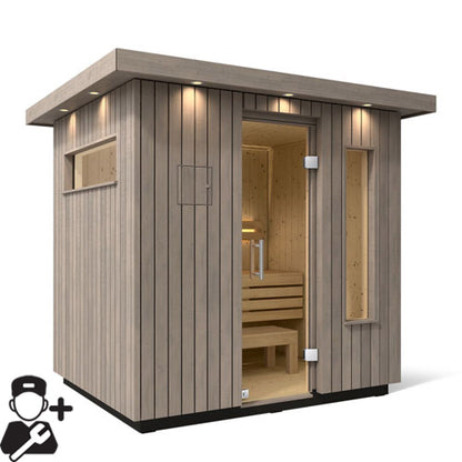 Kohler C2 Weathered Grey Spruce Outdoor Sauna Kit with Installation – Up to 6 Persons