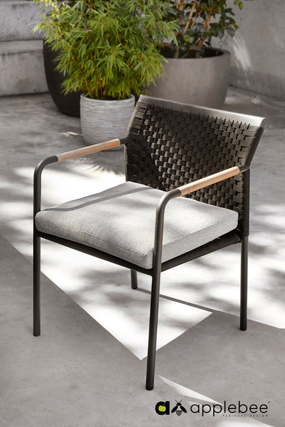 Alfresco Home Elle Belt Dining Arm Chair w/ Teak Armrests, Cushion Inclusive - 40-70001210