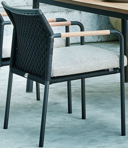 Alfresco Home Elle Belt Dining Arm Chair w/ Teak Armrests, Cushion Inclusive - 40-70001210