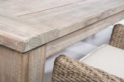 Alfresco Home Cornwall Wooden Dining Table with Umbrella Hole and 6 Dining Arm Chairs with Sunbelievable Cushions - 46-3002