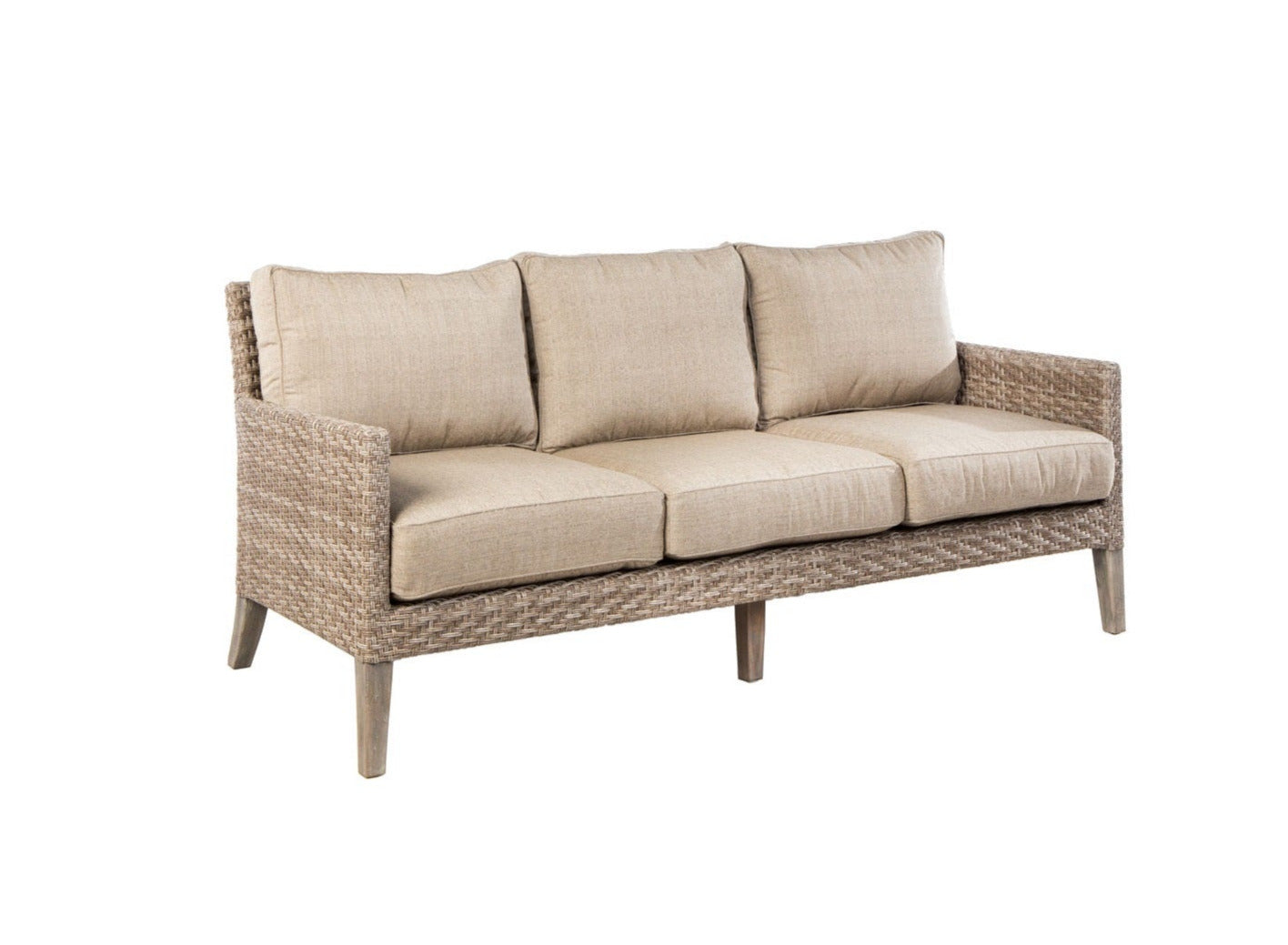 Alfresco Home Cornwall Woven Wood Deep Seating Conversation Set with Sunbelievable Taupe Cushions - 46-3014