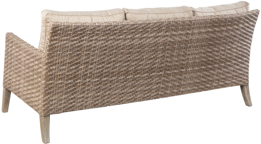 Alfresco Home Cornwall Woven Wood Deep Seating Conversation Set with Sunbelievable Taupe Cushions - 46-3014