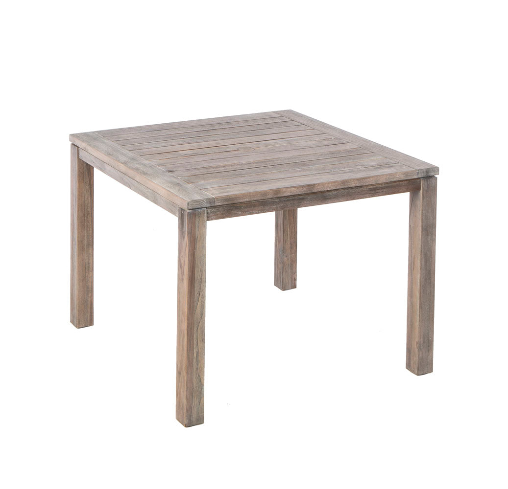 Alfresco Home Cornwall Woven Wood Dining Table with Umbrella Hole and 4 Armless Dining Chairs with Sunbelievable Taupe Cushions - 46-3009