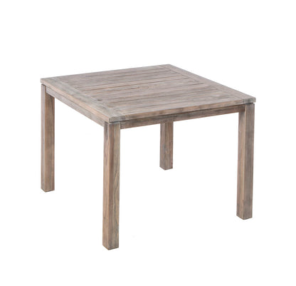 Alfresco Home Cornwall Woven Wood Dining Table with Umbrella Hole and 4 Armless Dining Chairs with Sunbelievable Taupe Cushions - 46-3009