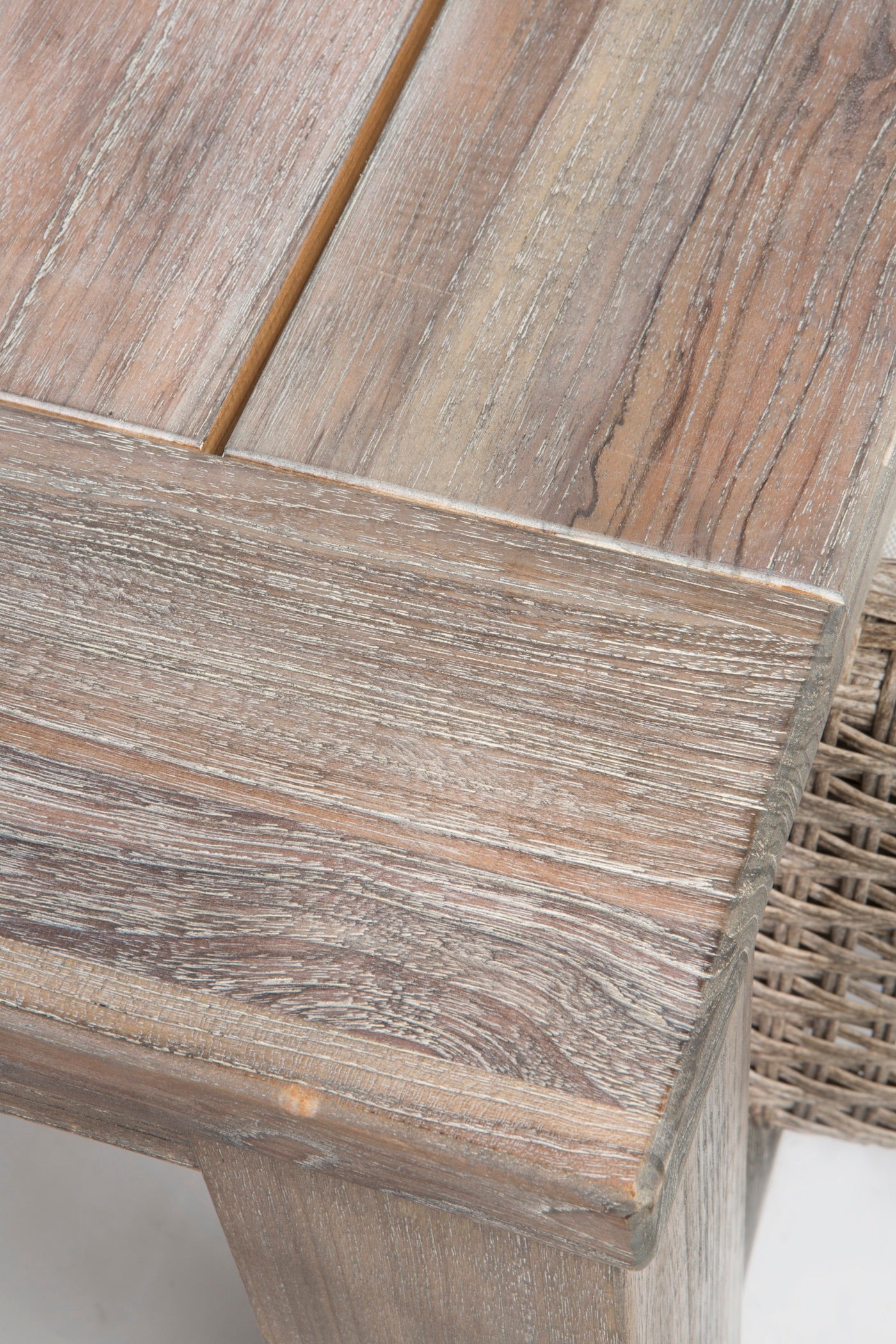 Alfresco Home Cornwall Woven Wood Dining Table with Umbrella Hole and 4 Armless Dining Chairs with Sunbelievable Taupe Cushions - 46-3009