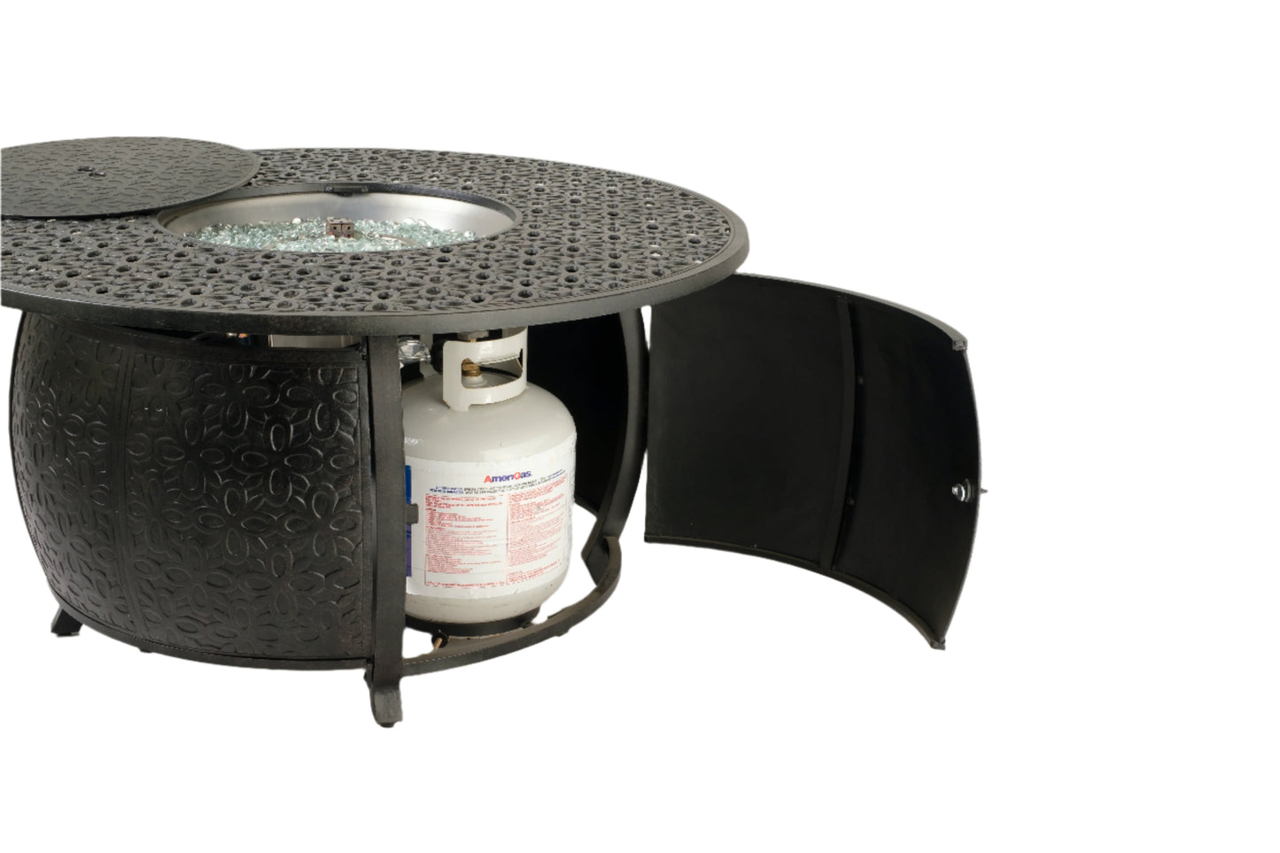 Alfresco Home Margherita 48" Round Cast Aluminum Gas Fire Pit/Chat Table with Glacier Ice Firebeads - 55-3009