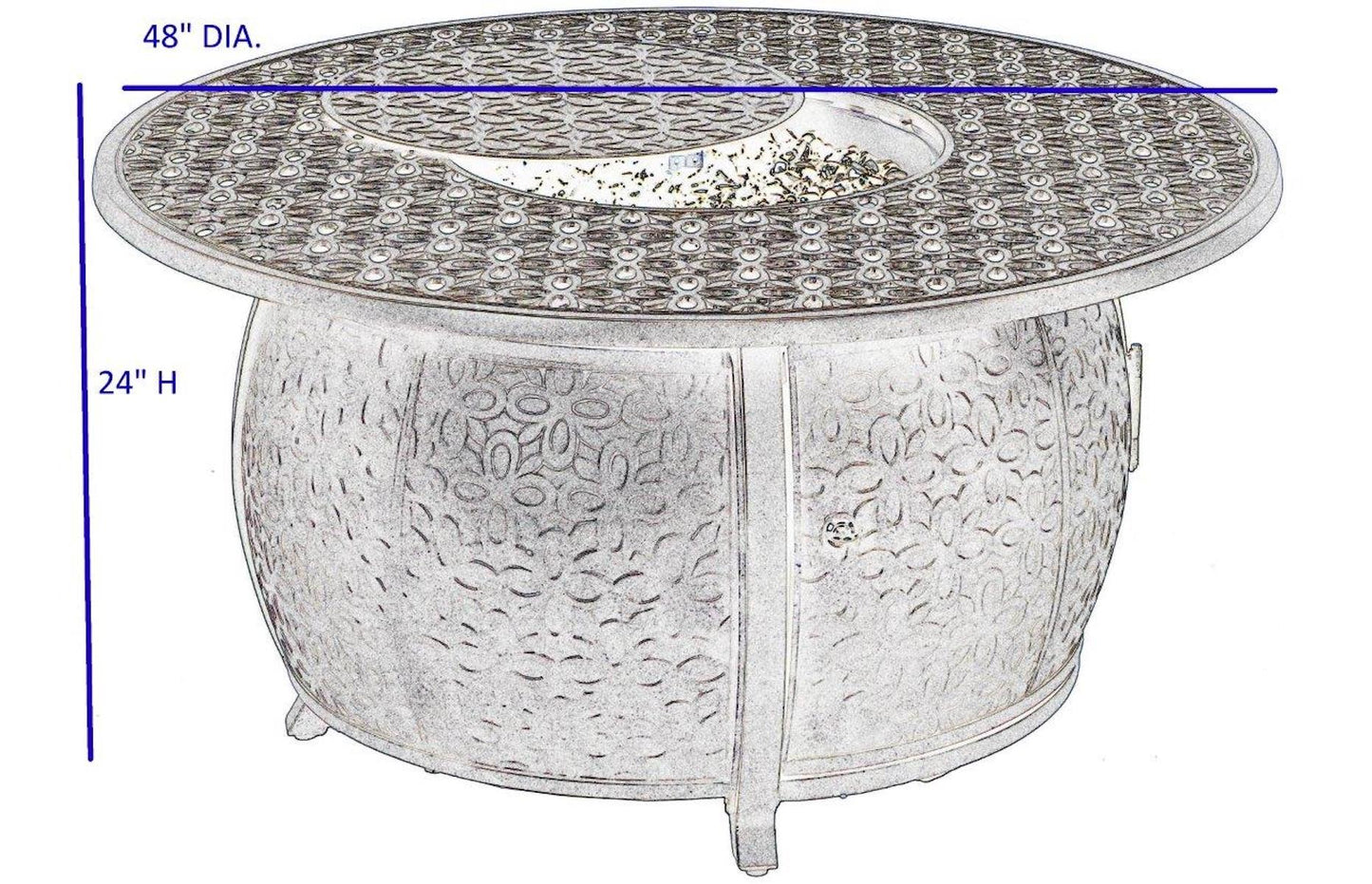 Alfresco Home Margherita 48" Round Cast Aluminum Gas Fire Pit/Chat Table with Glacier Ice Firebeads - 55-3009