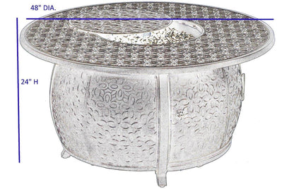 Alfresco Home Margherita 48" Round Cast Aluminum Gas Fire Pit/Chat Table with Glacier Ice Firebeads - 55-3009