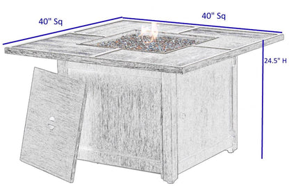 Alfresco Home Cheyenne 40" Square Gas Fire Pit Chat Table with Glacier Ice Firebeads - 55-3015