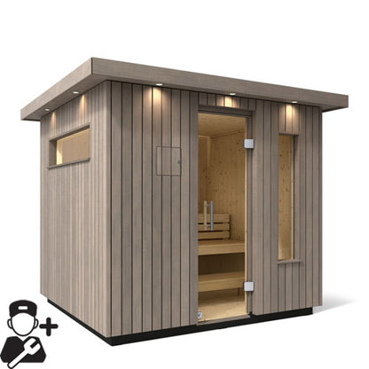 Kohler C2 Weathered Grey Spruce Outdoor Sauna Kit with Installation – Up to 6 Persons