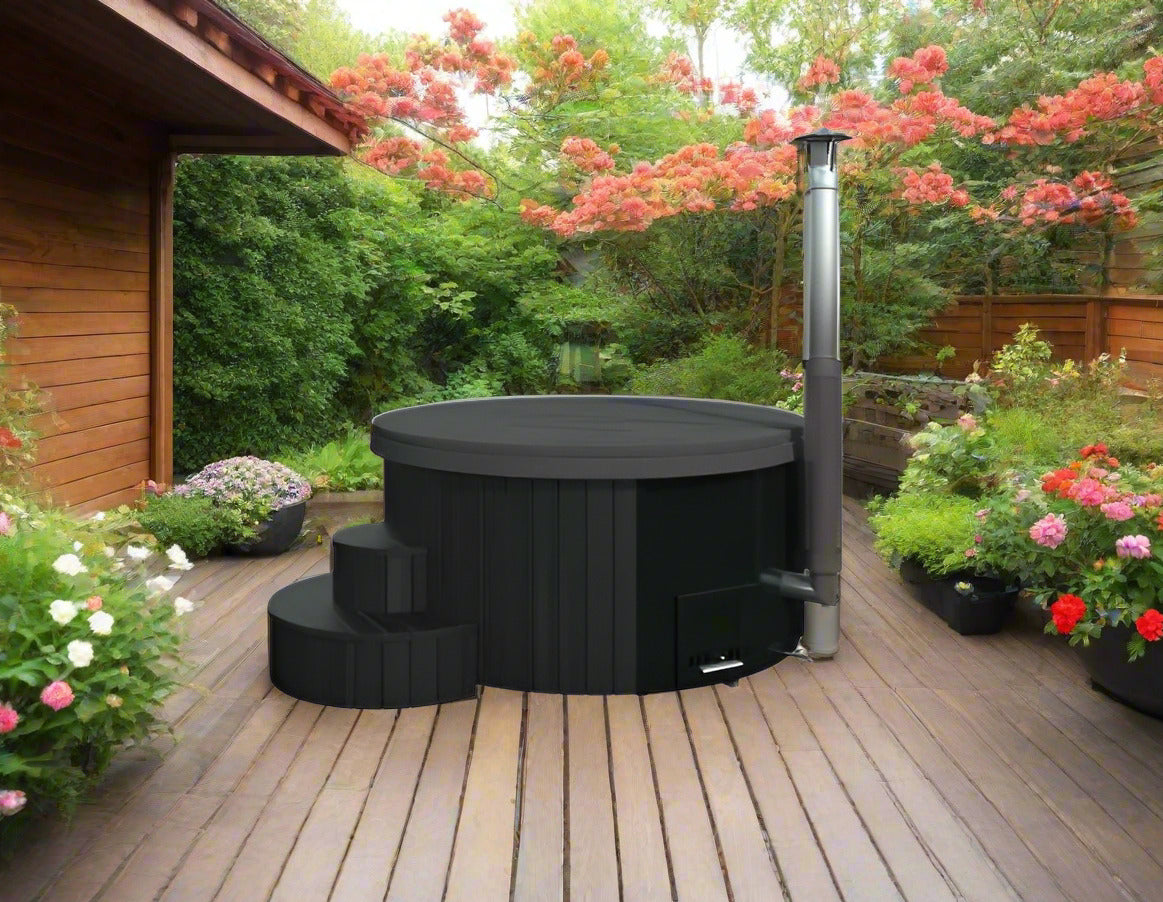 SaunaLife Model S4B Soak-Series Home Wood-Fired Hot Tub, Black, Up to 6 Persons - SL-MODELS4B