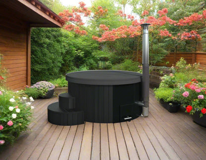 SaunaLife Model S4B Soak-Series Home Wood-Fired Hot Tub, Black, Up to 6 Persons - SL-MODELS4B