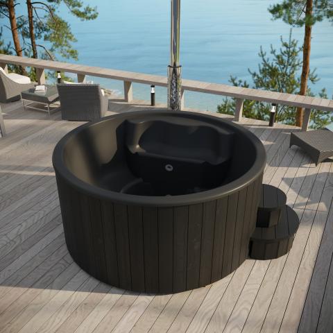 SaunaLife Model S4B Soak-Series Home Wood-Fired Hot Tub, Black, Up to 6 Persons - SL-MODELS4