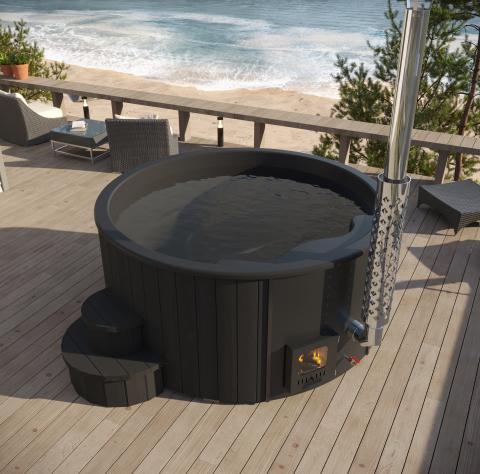 SaunaLife Model S4B Soak-Series Home Wood-Fired Hot Tub, Black, Up to 6 Persons - SL-MODELS4