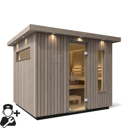 Kohler C2 Weathered Grey Spruce Outdoor Sauna Kit with Installation – Up to 6 Persons