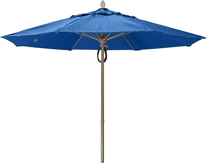 FiberBuilt Market Umbrella with Pulley & Pin Lift, 9 Foot Forest Green Marine Grade Canopy and Champagne Bronze Pole - 9MPPCB-8603