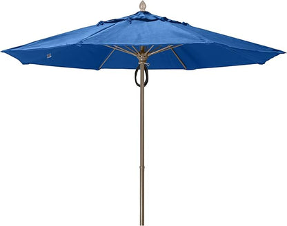 FiberBuilt Market Umbrella with Pulley & Pin Lift, 9 Foot Forest Green Marine Grade Canopy and Champagne Bronze Pole - 9MPPCB-8603