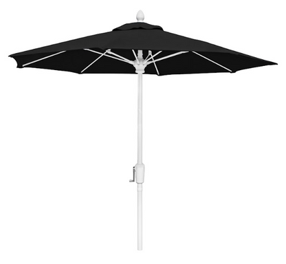 FiberBuilt Market Umbrella with Crank Lift, 7.5 Foot Black Marine Grade Canopy and White Pole - 7MCRW-8601