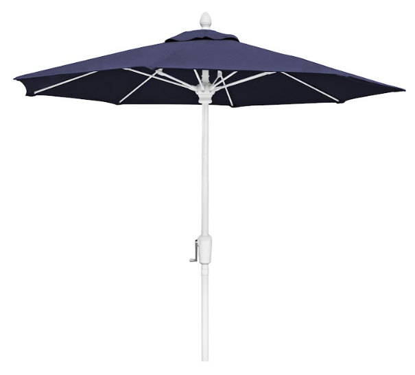 FiberBuilt Market Umbrella with Crank Lift, 7.5 Foot Black Marine Grade Canopy and White Pole - 7MCRW-8601