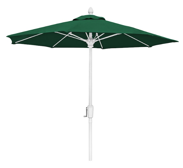 FiberBuilt Market Umbrella with Crank Lift, 7.5 Foot Black Marine Grade Canopy and White Pole - 7MCRW-8601
