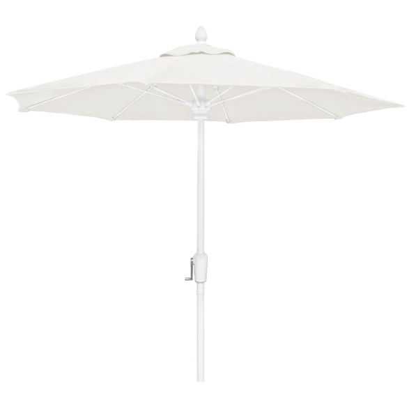 FiberBuilt Market Umbrella with Crank Lift, 7.5 Foot Black Marine Grade Canopy and White Pole - 7MCRW-8601