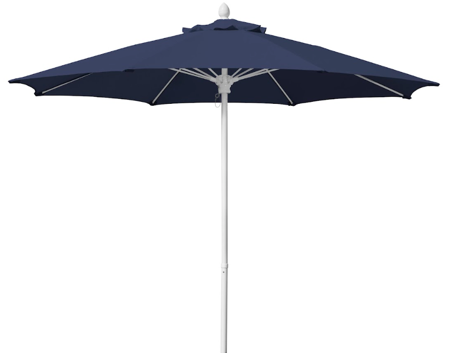 FiberBuilt Patio Umbrella with Push Up & Pin Lift, 7.5 Foot Navy Blue Canopy and White Pole - 7HPUW-Navy Blue