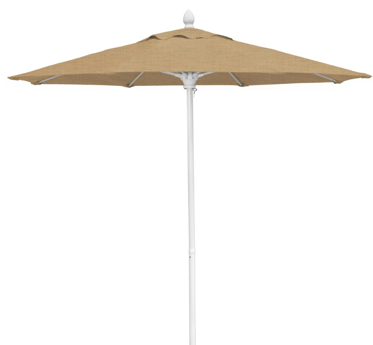 FiberBuilt Market Umbrella with Push Up & Pin Lift, 9 Foot Natural White Marine Grade Canopy and White Pole - 9MPUW-8605