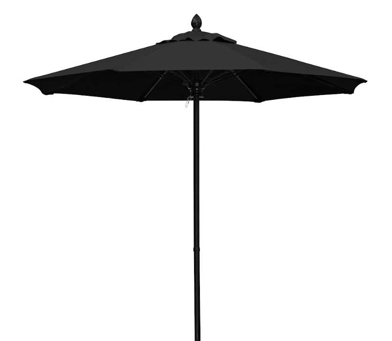 FiberBuilt Market Umbrella with Push Up & Pin Lift, 7.5 Foot Pacific Blue Marine Grade Canopy and Black Pole - 7MPUK-8602