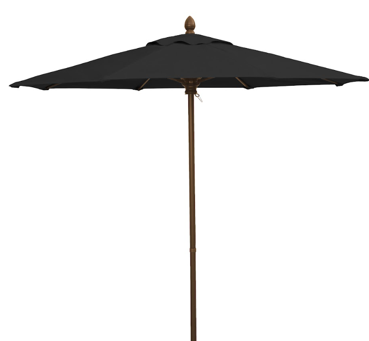 FiberBuilt Market Umbrella with Push Up & Pin Lift, 7.5 Foot Black Marine Grade Canopy and Champagne Bronze Pole - 7MPUCB-8601