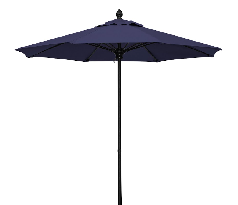 FiberBuilt Market Umbrella with Push Up & Pin Lift, 7.5 Foot Pacific Blue Marine Grade Canopy and Black Pole - 7MPUK-8602