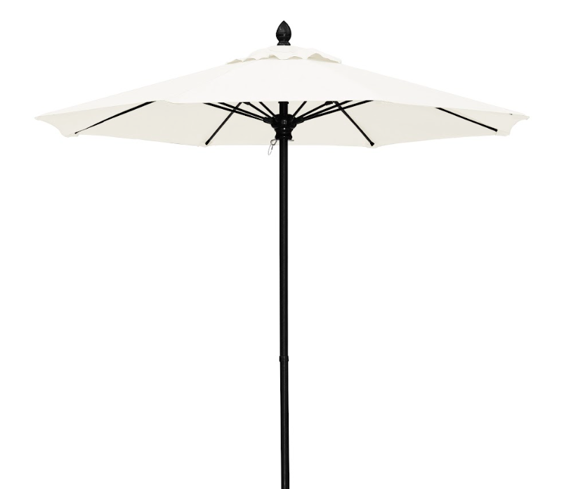 FiberBuilt Market Umbrella with Push Up & Pin Lift, 7.5 Foot Pacific Blue Marine Grade Canopy and Black Pole - 7MPUK-8602