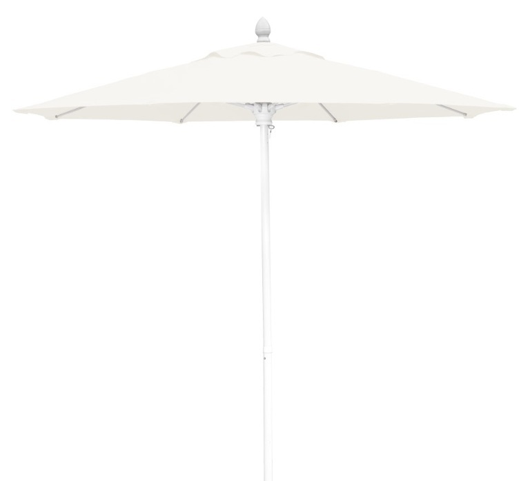 FiberBuilt Market Umbrella with Push Up & Pin Lift, 9 Foot Natural White Marine Grade Canopy and White Pole - 9MPUW-8605