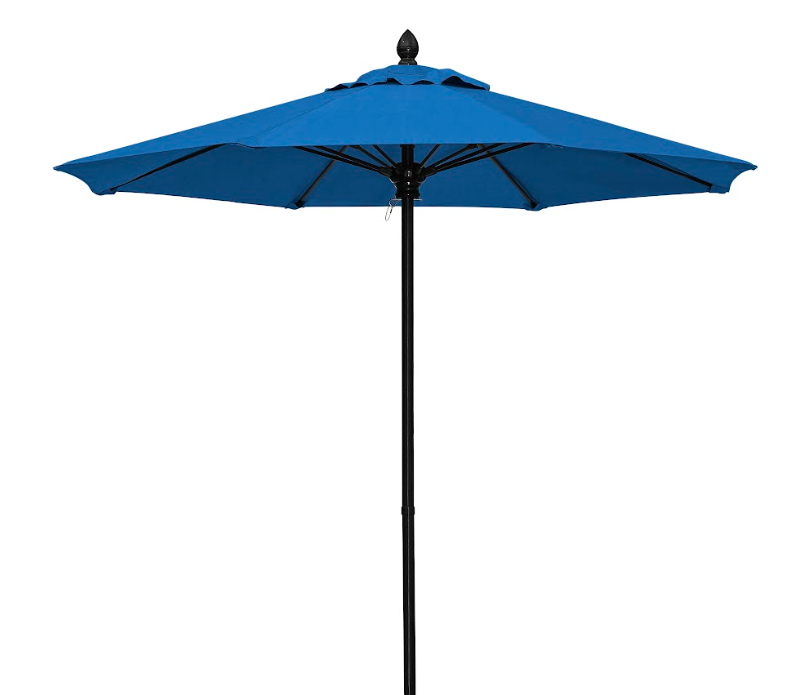 FiberBuilt Market Umbrella with Push Up & Pin Lift, 7.5 Foot Pacific Blue Marine Grade Canopy and Black Pole - 7MPUK-8602