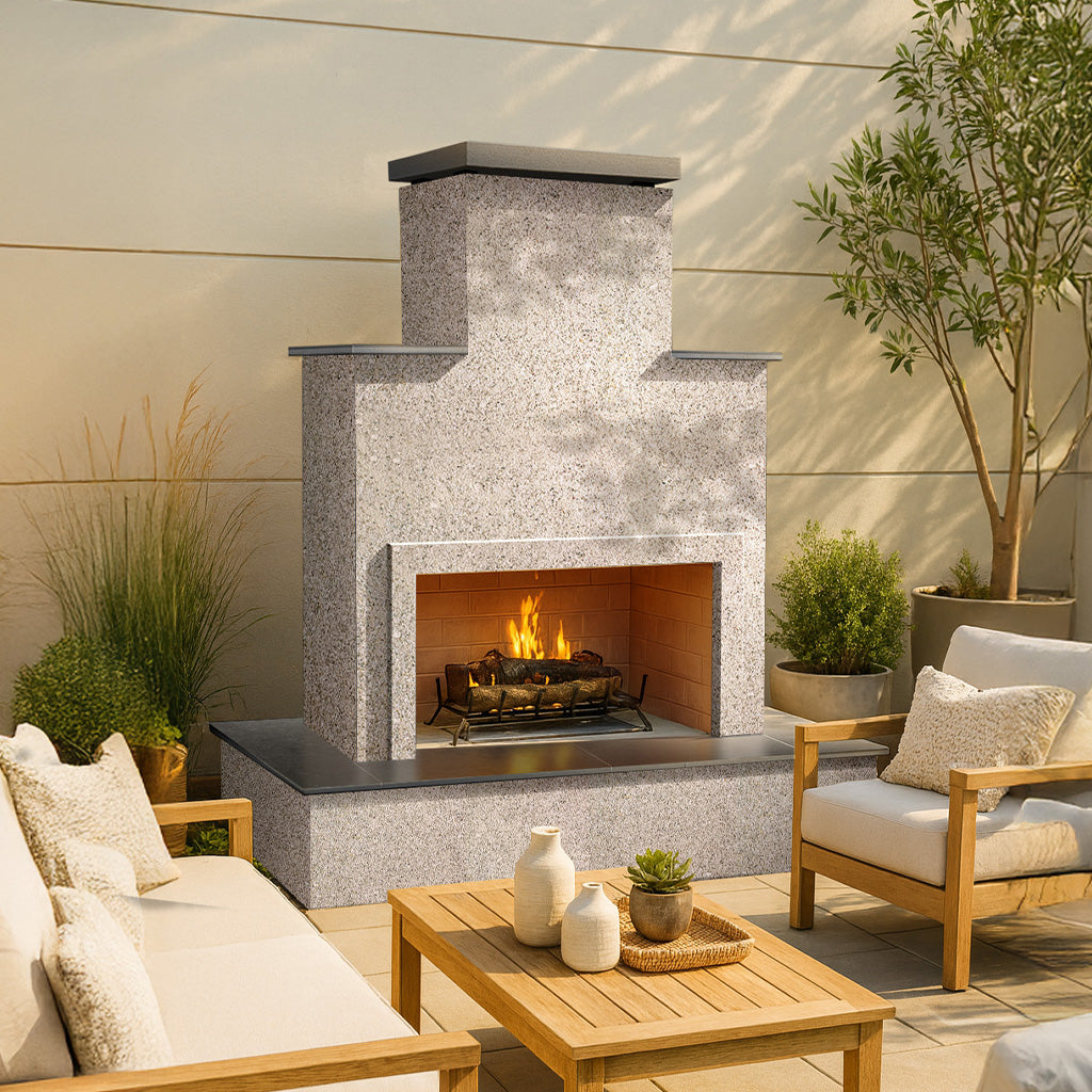 Cal Flame Tahiti – Contemporary Outdoor Gas Fireplace W/ Bottom Wrap-Around Mantel