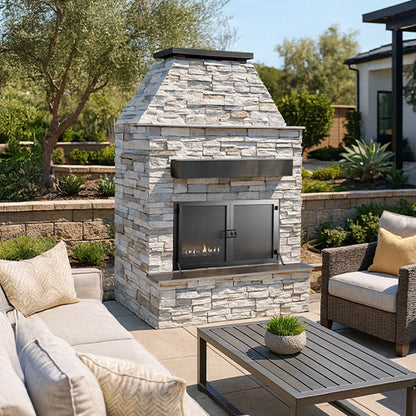 Cal Flame Durango – Modern Outdoor Gas Fireplace w/ Extended Bottom Mantel