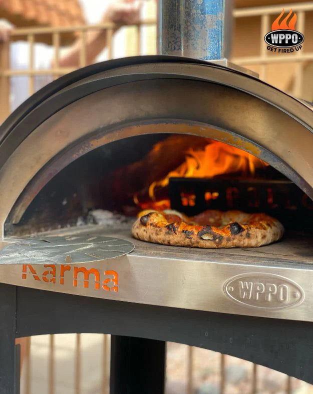 WPPO Karma 25" Black Colored Wood-Fired Oven With Black Cart & Side Shelves - WKK-01S-WS-BLK