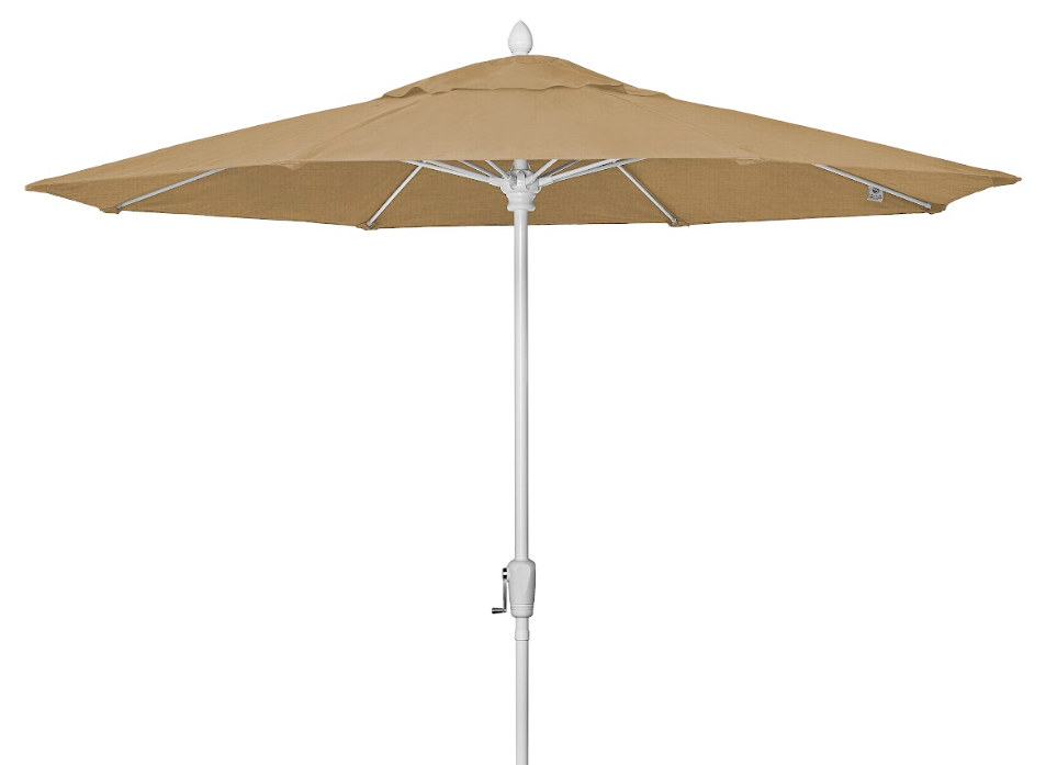 FiberBuilt Market Umbrella with Crank Lift, 9 Foot Terra Marine Grade Canopy and White Pole - 9MCRW-8634
