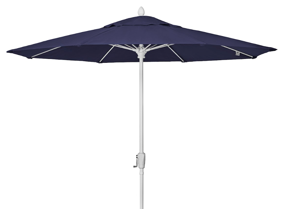 FiberBuilt Market Umbrella with Crank Lift, 9 Foot Terra Marine Grade Canopy and White Pole - 9MCRW-8634