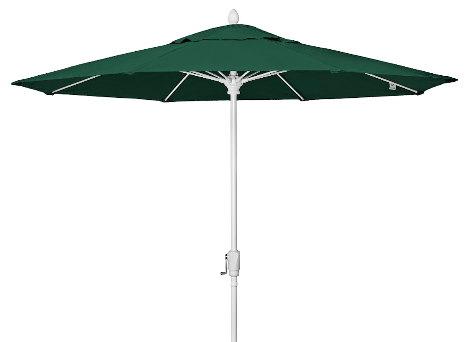 FiberBuilt Market Umbrella with Crank Lift, 9 Foot Terra Marine Grade Canopy and White Pole - 9MCRW-8634