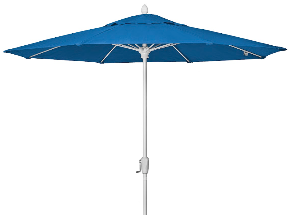 FiberBuilt Market Umbrella with Crank Lift, 9 Foot Terra Marine Grade Canopy and White Pole - 9MCRW-8634