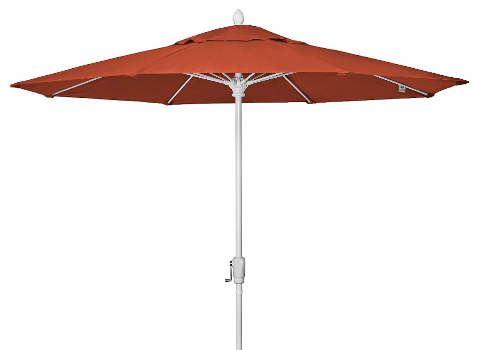 FiberBuilt Market Umbrella with Crank Lift, 9 Foot Terra Marine Grade Canopy and White Pole - 9MCRW-8634