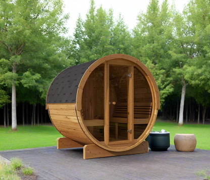 SaunaLife Model E8G Sauna Barrel Glass Front, 6-Person - SL-MODELE8G