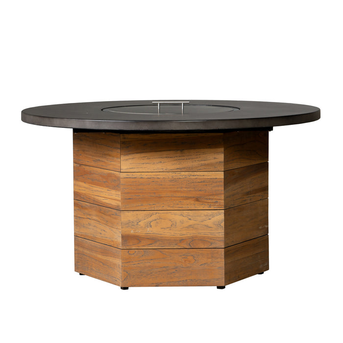 Lloyd Flanders Teak 48" Hexagonal Fire Table with Faux Concrete Top - 286099