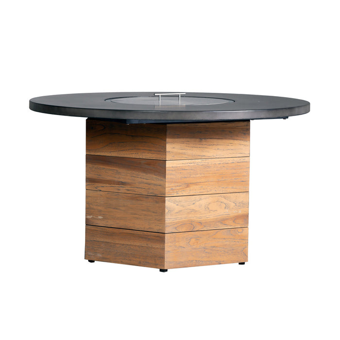 Lloyd Flanders Teak 48" Hexagonal Fire Table with Faux Concrete Top - 286099