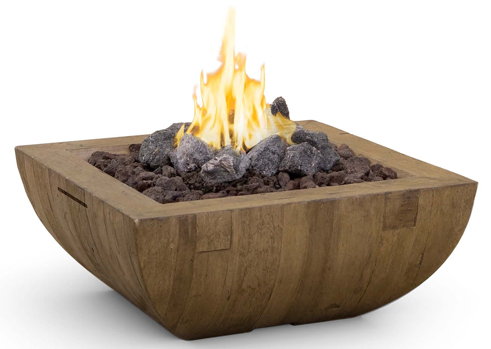 American Fyre Designs 36″ Bordeaux Square “French Barrel Oak” Fire Bowl, Propane - 430-FO-FO-M6PC