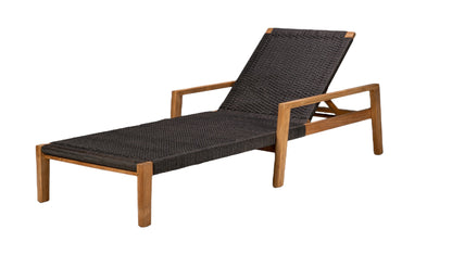 Chaise lounge with black woven seat and backrest on a white background