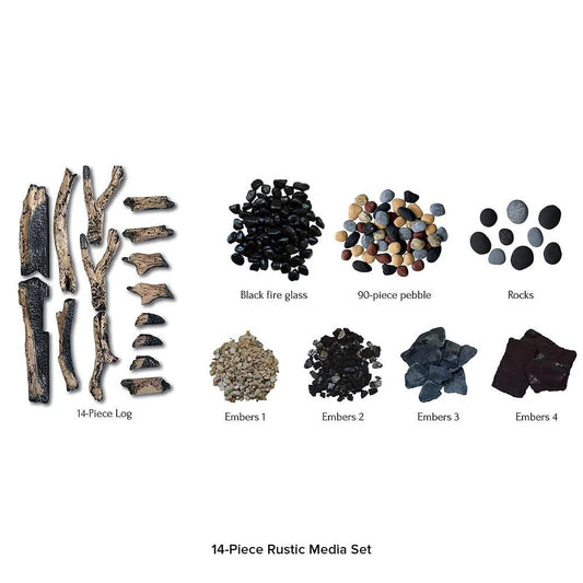 Amantii DRIFT-15 Piece Log Set with Deluxe Media -  logs, stones, pebbles, blk fire glass, embers-DESIGN-MEDIA-DRIFT-15PCE