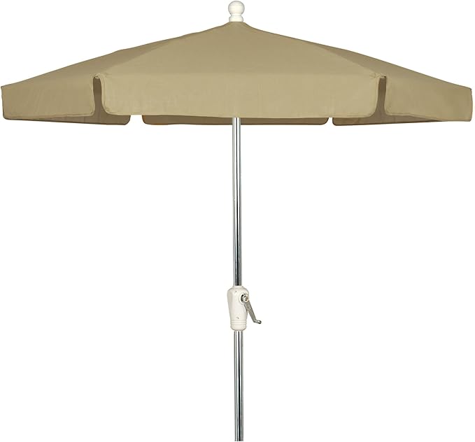 FiberBuilt Garden Umbrella with Crank Lift, 7.5 Foot Beige Canopy and Bright Aluminum Pole - 7GCRA-Beige